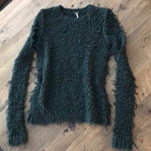 Free People sweater in fuzzy green yarn